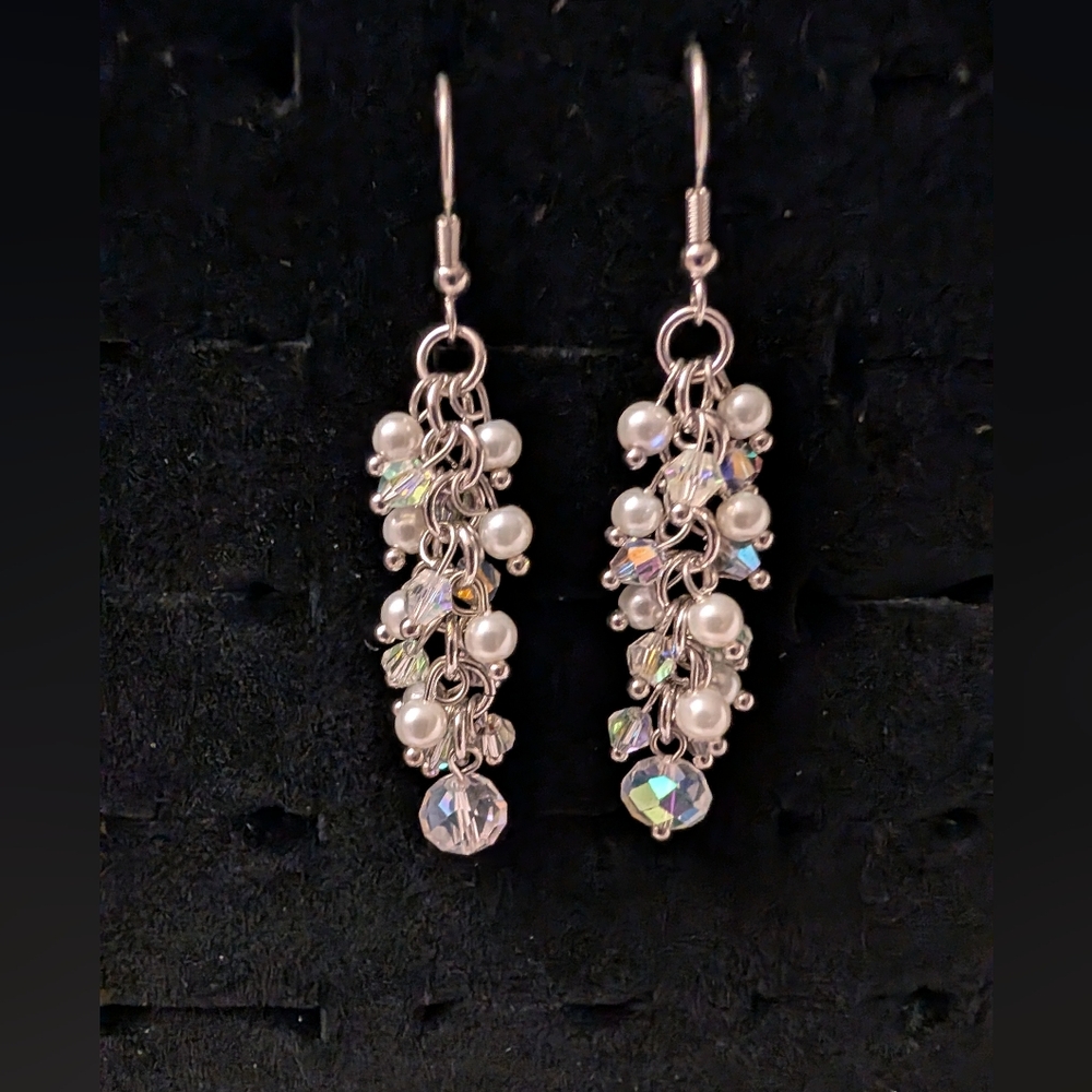 Park Lane Silver Cascading Chandelier Pearl & Crystal Earrings.